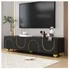 Wishdor - Meuble tv noir et or, meuble tv bas avec portes texturées et...
