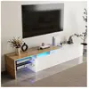 REDOM Meuble TV avec 2 tiroirs, 1 étagère en verre, LED meuble télé br...