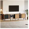MODFU Meuble tv 180 cm, meuble tv bas avec porte et compartiment ouvert, noir et couleur bois