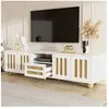OKWISH Meuble tv 180 cm, meuble tv blanc et bois avec 4 portes, 1 tiro...