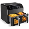 UXFVLZA Air Fryer 4L+4L avec 10 Fonctions - 3000W Friteuse Sans Huile Double Zone 0% BPA avec Fenêtre Visible Écran Tactile - Noir