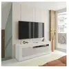 ABITARE Meuble tv 139x42x53 cm blanc mat et blanc antique avec deux portes et une étagère - Milano