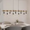 EGLO Suspension Townshend, longueur 150 cm, noir/bois, à 9 lampes.
