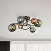 Plafonnier lampe de salon lampe de salle à manger en verre, métal gris, led 6x 3,5W 290Lm blanc chaud, d 65 cm