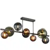 Globo Plafonnier Riha, longueur 87 cm, gris fumé/noir, à 9 lampes.