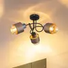 Plafonnier, Lampe De Salon, Noir, Verre Ambré, 3 Lumières, D 43 Cm