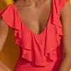 Admas - Maillot de bain 1 Pièce à volants rouge 44