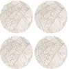 Floorart - 4 Sets de table ronds feuilles et lignes beiges - D.40 cm T...