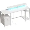 HOMCOM Bureau avec lumières LED, tiroirs, prises, ports USB et support...