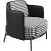 ANGEL CERDA Fauteuil moderne en tissu noir et blanc avec accoudoirs en similicuir noir