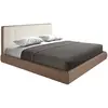 ANGEL CERDA Lit double moderne en tissu marron et éco-cuir avec tête de lit en blanc cassé