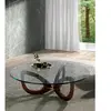 Table basse en bois de noyer et verre 2053C, Ø120 x 38 cm. -