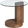 Table d'angle de noyer et verre 2036C, Ø60 x 48 cm. -