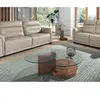 Angel Cerda Table basse effet bois noyer et verre