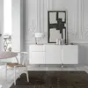 Angel Cerda Buffet 2 portes 3 tiroirs bois laqué et pieds acier inoxydable Drezia