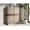 Buffet haut en cuir, noyer et acier poli