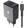 Chargeur Dual USB 2 ports One+ Noir pour iPhone 8 X 12 et 13 + Câble