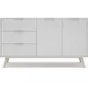 CALICOSY Buffet 2 portes, 3 tiroirs blanc et pin massif - L140 cm - 140 cm X 40 cm X 81 cm - CAMPUS