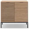CALICOSY Petit buffet 2 portes dcor chêne, rainures noires - L80 cm - 80 cm X 40 cm X 80 cm - ARIEL