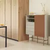 TEULAT Buffet haut avec porte coulissante en bois H140 cm - Marron argile