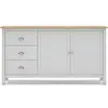 CALICOSY Buffet 2 portes, 3 tiroirs en pin massif blanc et plateau chêne - 150 cm X 40 cm X 80.5 cm - MISTI