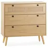 VS VENTA-STOCK Commode nuit Bella 3 tiroirs couleur chêne avec rotin naturel