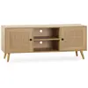 HOMN Meuble tv 2 portes couleur chêne avec rotin naturel