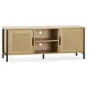 Vs Venta-Stock Meuble tv Cruz 2 portes couleur chêne avec rotin naturel, 120 cm