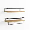 VS VENTA-STOCK Set de 2 étagères murales Xavi avec porte-serviettes, bois de pin