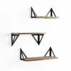 VS VENTA-STOCK Set de 3 étagères murales Ceci métal noir et bois de paulownia