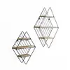 VS VENTA-STOCK Set de 2 étagères murales Diamante en métal noir et bois de paulownia