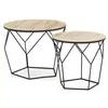 VS VENTA-STOCK Set de 2 Tables Basses Tokio avec Plateau en placage de Bois Naturel et Structure en métal en Noir.