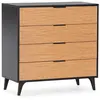 HOMN Commode de nuit 4 tiroirs couleur Noir/Bois
