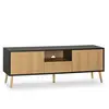 HOMN Meuble TV 1 porte 2 tiroirs, couleur noir/bois