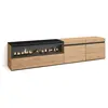SKRAUT HOME Meuble tv effet bois de chêne et noir 200x35x45cm cheminée effet feu