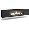SKRAUT HOME Meuble tv effet bois noir 208x35x45cm cheminée effet feu XXL