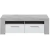 LOUNGITUDE Meuble TV WENDY 2 portes et 2 niches de rangement L120cm - Blanc et Béton