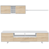LOUNGITUDE Meuble TV HUGO 3 portes et 1 niche avec étagère murale L200cm - Blanc et bois