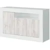 LOUNGITUDE Buffet moderne effet blanchi 3 portes et 1 étagère 144cm - Blanc/Bois