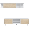 LOUNGITUDE Meuble TV + étagère murale ZAIKEN imitation chêne et blanc brillant