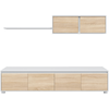 LOUNGITUDE Meuble tv elodie 4 portes avec étagère murale l200cm - blanc et bois