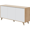 LOUNGITUDE Buffet LAURA 3 portes avec 3 étagères L154cm - Blanc et Bois