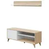 LOUNGITUDE Meuble TV 2 niches, 1 porte et étagère murale L135cm - Blanc / Bois