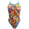 Maillot de bain de natation Turbo Gominoles Balls bleu rose blanc femme - L