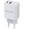 Muvit For Change Chargeur Mural 1 USB QC 3.0 18w + 1 USB-C PD 25W Blanc