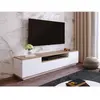 MENZZO Meuble TV 1 étagère et 3 portes battantes Dani Bois Naturel et Blanc