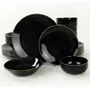 Hanah Home Service de table en céramique noir liseré doré Dinner 24 pièces