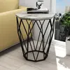 MENZZO Table Heptagone Zachem Panneau Métal Noir et Bois Blanc marbre TU