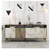 MENZZO Buffet en aggloméré 4 portes Milan noyer et imitation marbre blanc.