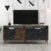 MENZZO Buffet en aggloméré 4 portes Milan noyer et imitation marbre noir.